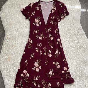 Burgundy Floral Wrap Dress